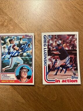 Vintage Greg Luzinski Signed 1982 Topps Lot - 2 Cards (Base & In Action)